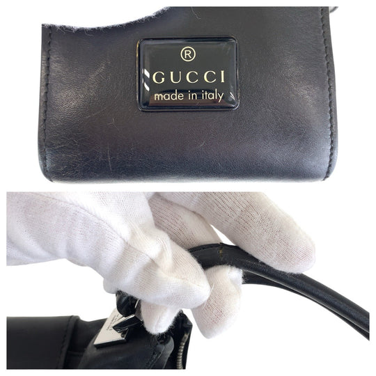 GUCCI Shoulder Bag 001 3766 leather Black SilverMetal Women Used Authentic