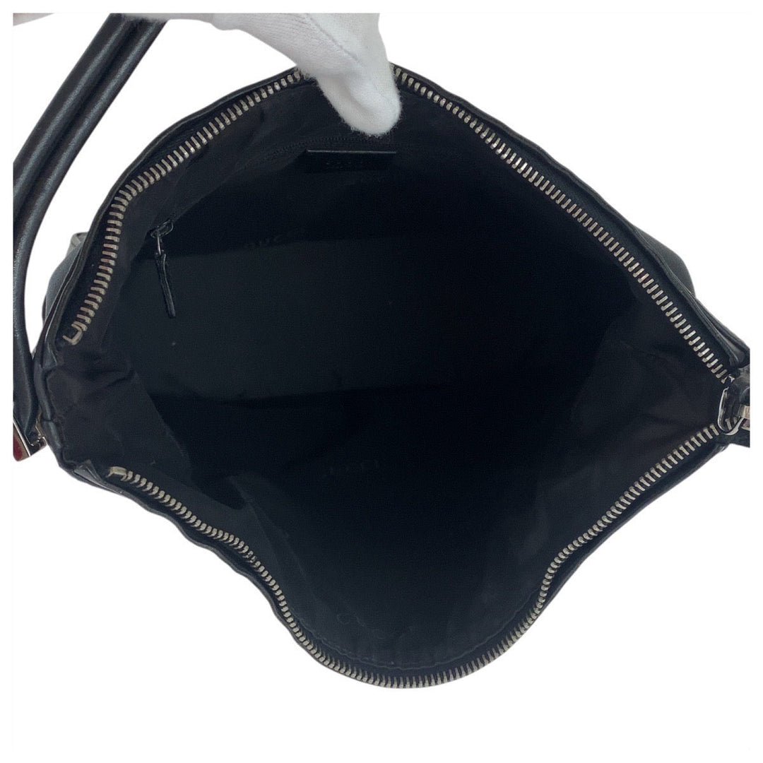 GUCCI Shoulder Bag 001 3766 leather Black SilverMetal Women Used Authentic