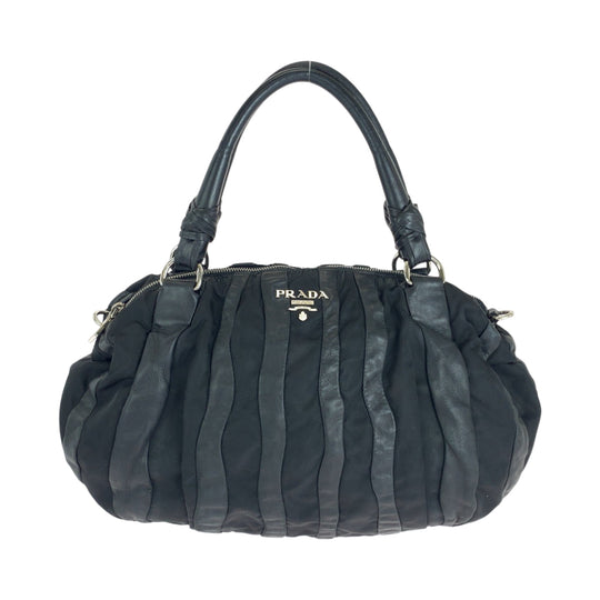 PRADA Handbag BL0538 Nylon, Leather Black SilverMetal Handbag Tote Bag Shoulder Bag Test crimson Women Used Authentic