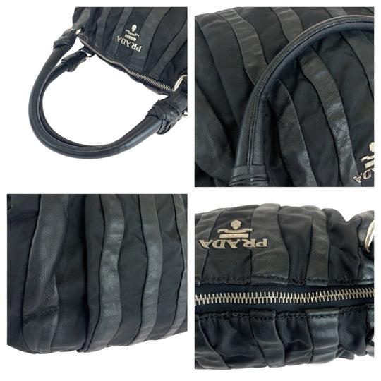 PRADA Handbag BL0538 Nylon, Leather Black SilverMetal Handbag Tote Bag Shoulder Bag Test crimson Women Used Authentic