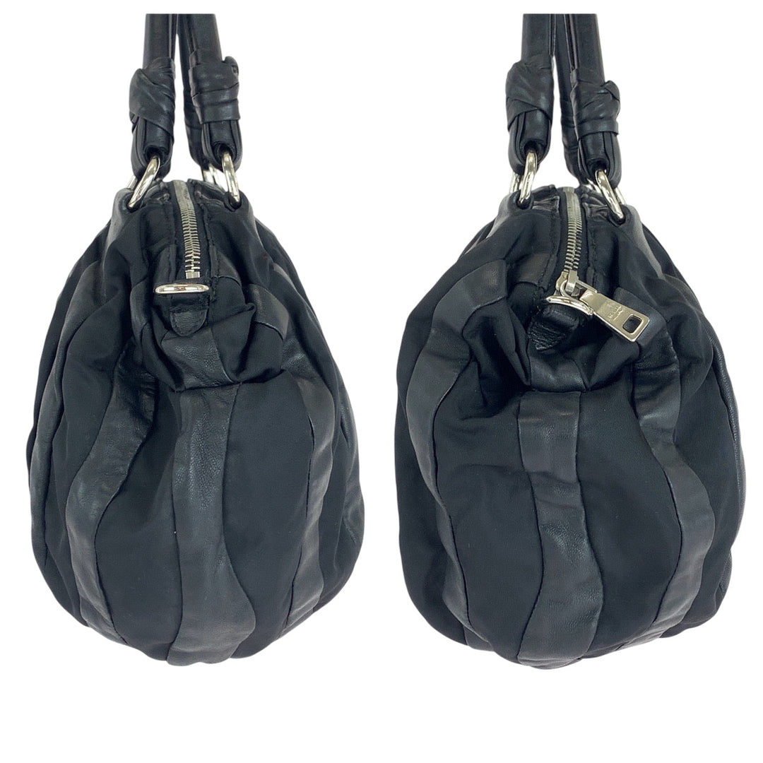 PRADA Handbag BL0538 Nylon, Leather Black SilverMetal Handbag Tote Bag Shoulder Bag Test crimson Women Used Authentic