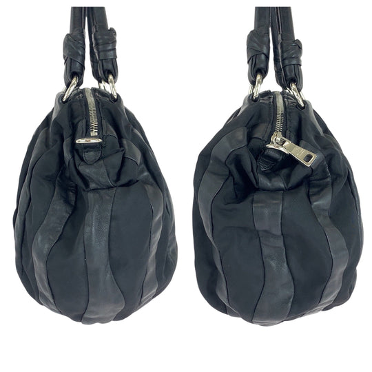 PRADA Handbag BL0538 Nylon, Leather Black SilverMetal Handbag Tote Bag Shoulder Bag Test crimson Women Used Authentic
