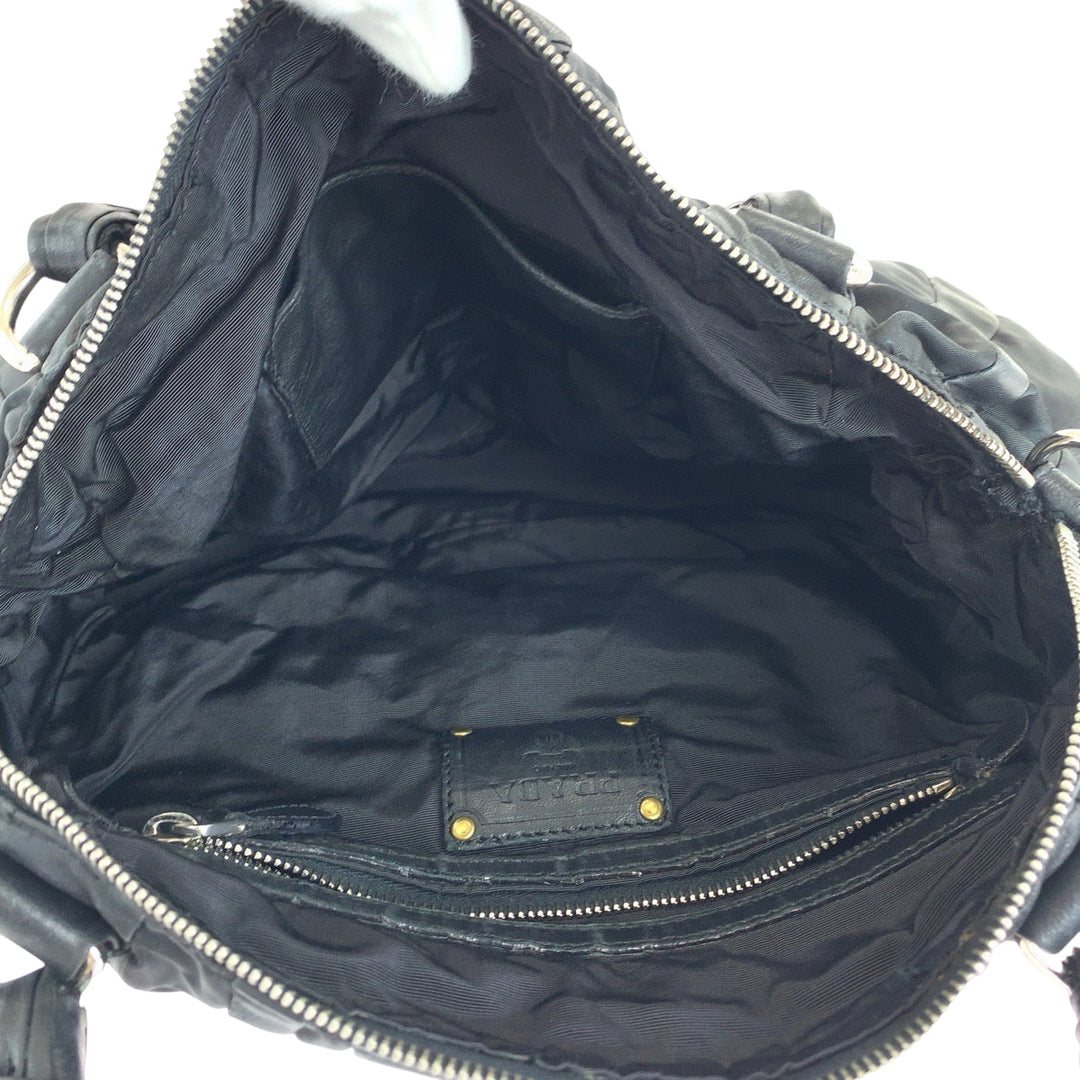 PRADA Handbag BL0538 Nylon, Leather Black SilverMetal Handbag Tote Bag Shoulder Bag Test crimson Women Used Authentic