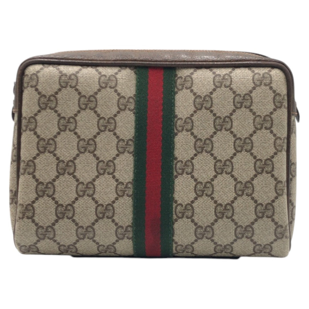 GUCCI Clutch bag 98 16 014 GG Supreme Canvas Brown Gold Metal Clutch bag, business bag, pouch, unisex Sherry line Women Used Authentic