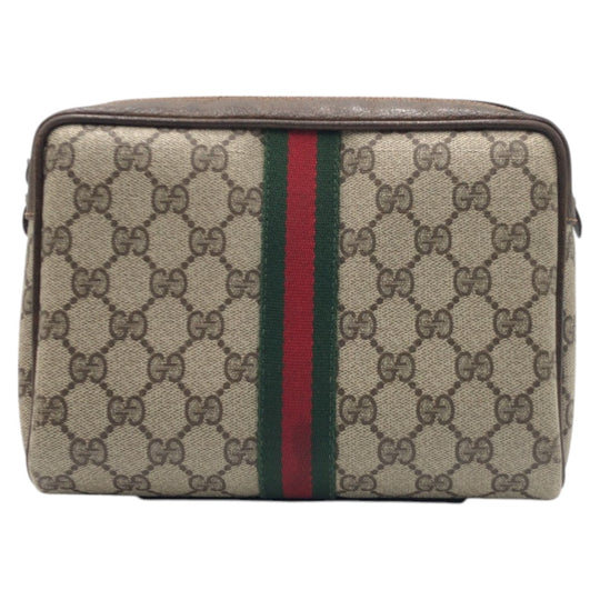 GUCCI Clutch bag 98 16 014 GG Supreme Canvas Brown Gold Metal Clutch bag, business bag, pouch, unisex Sherry line Women Used Authentic