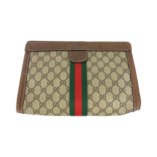 GUCCI Clutch bag GG Supreme canvas, leather Brown Clutch bag business bag unisex Old Gucci Shelly Line Women Used Authentic
