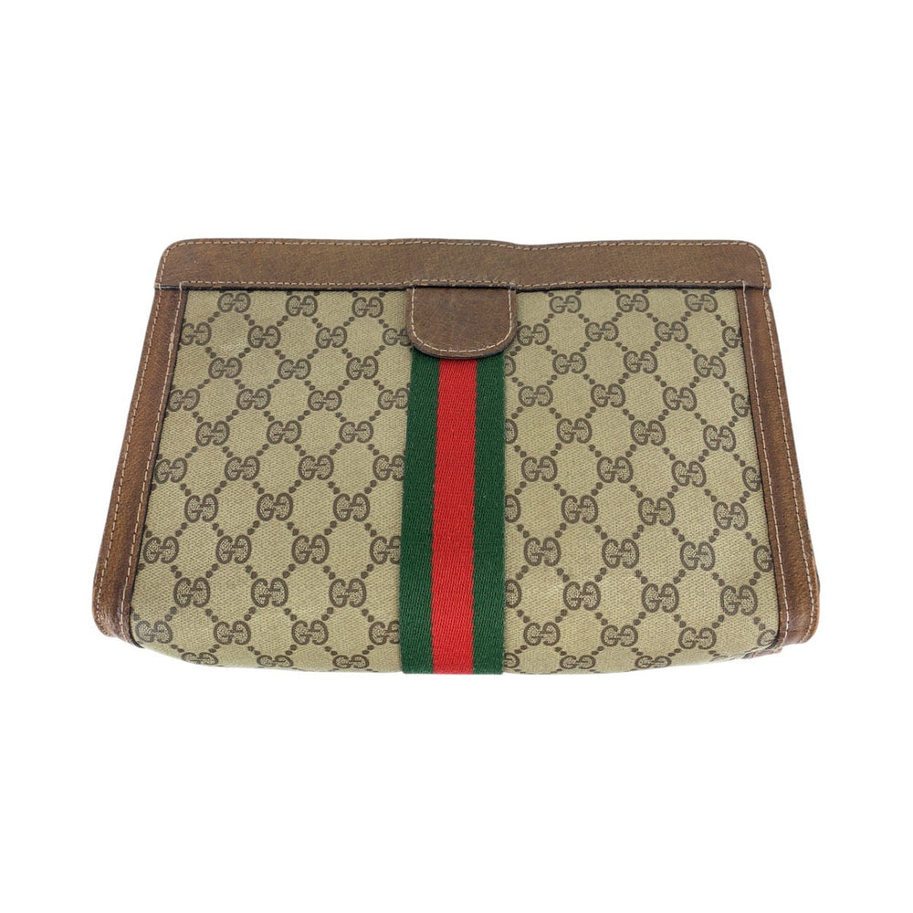 GUCCI Clutch bag GG Supreme canvas, leather Brown Clutch bag business bag unisex Old Gucci Shelly Line Women Used Authentic