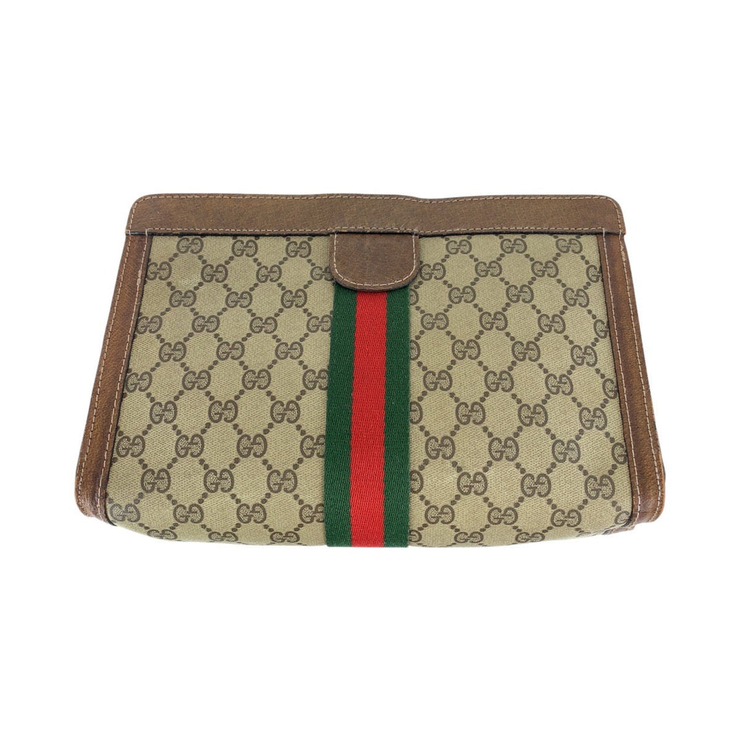 GUCCI Clutch bag GG Supreme canvas, leather Brown Clutch bag business bag unisex Old Gucci Shelly Line Women Used Authentic