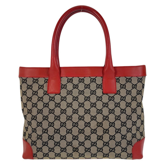 GUCCI Tote Bag 002 1119 GG canvas, leather Beige red Tote Bag Shoulder Bag Women Used Authentic