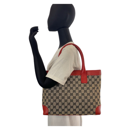 GUCCI Tote Bag 002 1119 GG canvas, leather Beige red Tote Bag Shoulder Bag Women Used Authentic