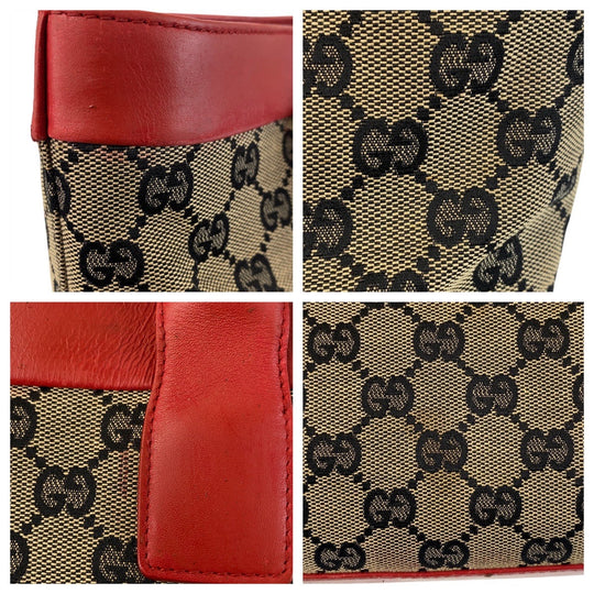 GUCCI Tote Bag 002 1119 GG canvas, leather Beige red Tote Bag Shoulder Bag Women Used Authentic