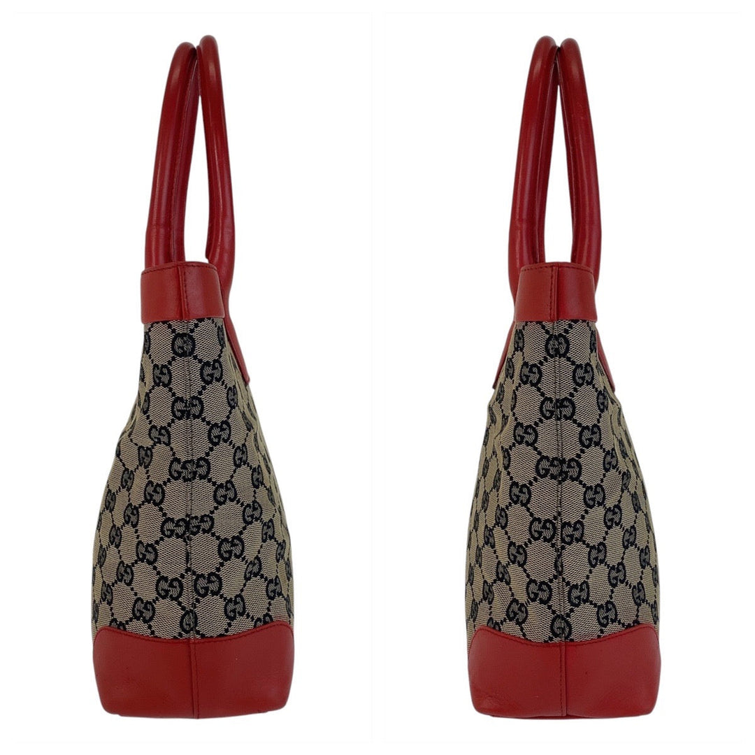 GUCCI Tote Bag 002 1119 GG canvas, leather Beige red Tote Bag Shoulder Bag Women Used Authentic