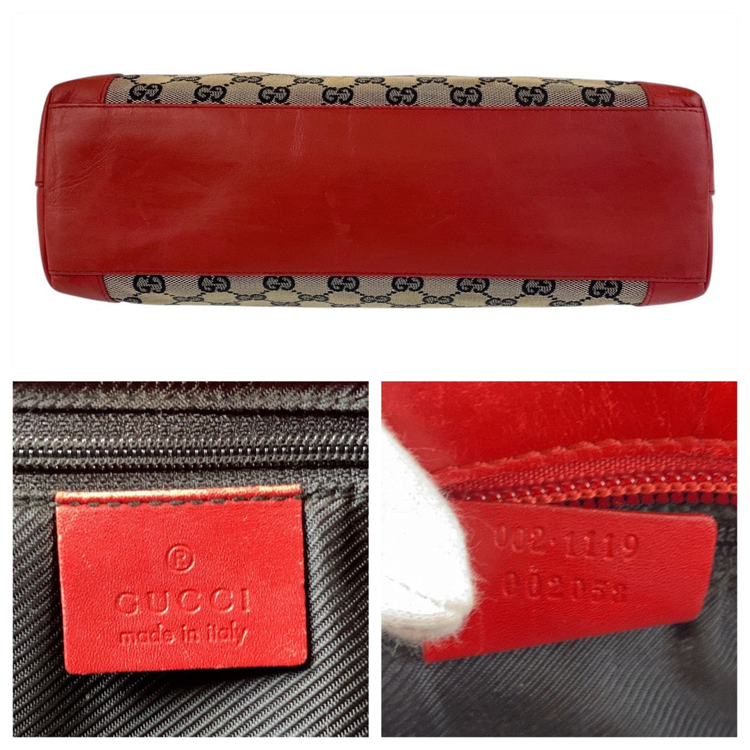 GUCCI Tote Bag 002 1119 GG canvas, leather Beige red Tote Bag Shoulder Bag Women Used Authentic