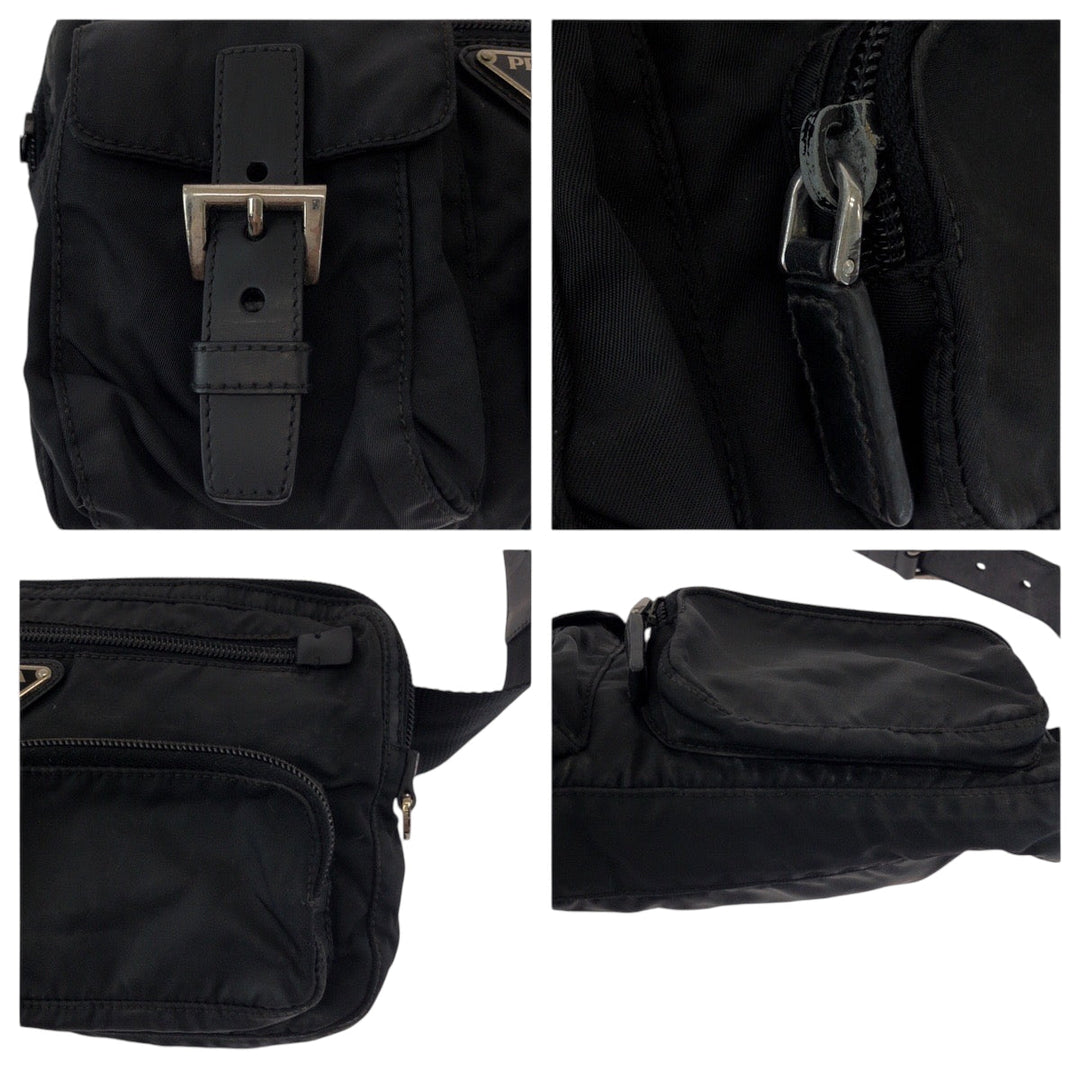 PRADA Waist bag BM0008 Nylon Black SilverMetal Waist Bag Bum Bag Test Triangle With logo Women(Unisex) Used Authentic