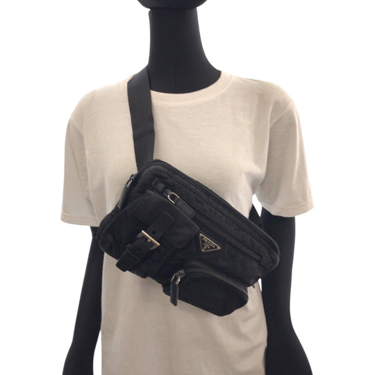 PRADA Waist bag BM0008 Nylon Black SilverMetal Waist Bag Bum Bag Test Triangle With logo Women(Unisex) Used Authentic