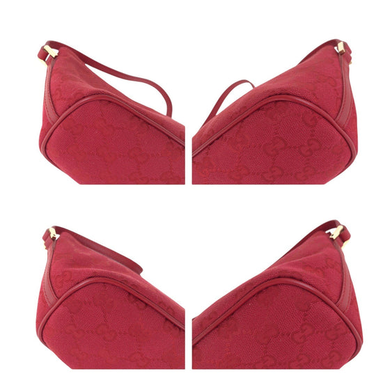 GUCCI Handbag 039 1103 GG canvas, leather Red Gold Metal Handbag accessory pouch Women Used Authentic