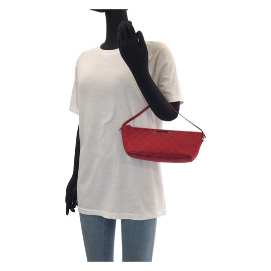 GUCCI Handbag 039 1103 GG canvas, leather Red Gold Metal Handbag accessory pouch Women Used Authentic