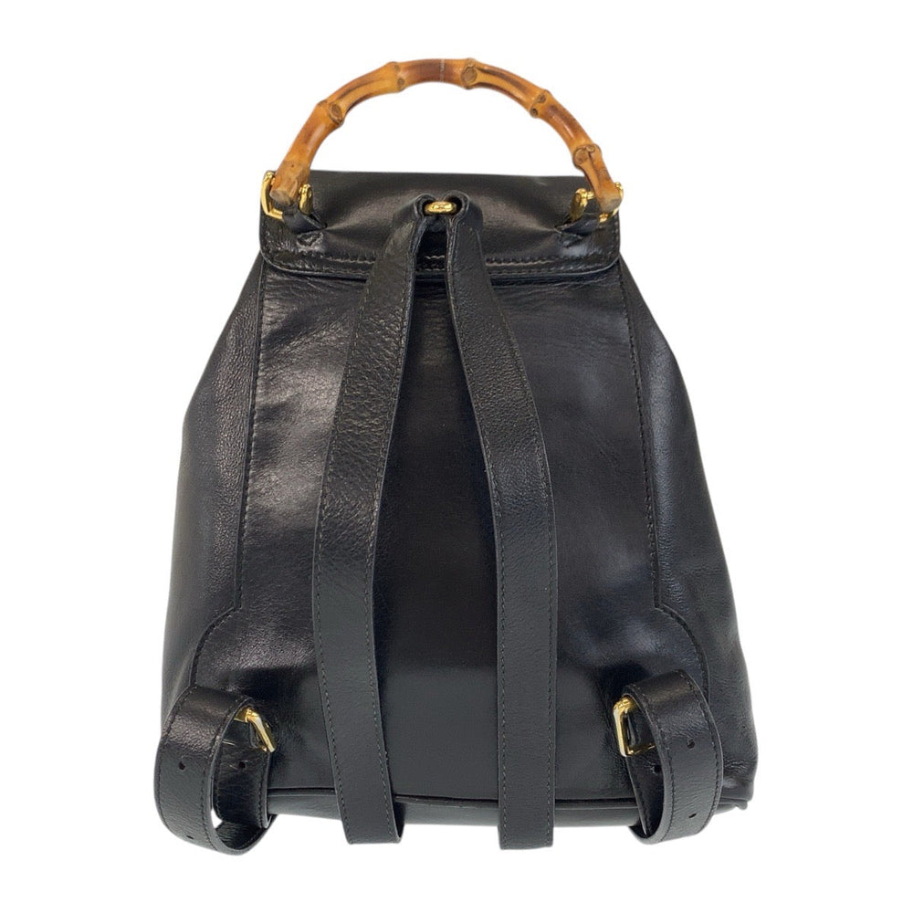 GUCCI Backpack 003 1705 0030 leather Black Gold Metal Backpack Backpack Bamboo Women Used Authentic