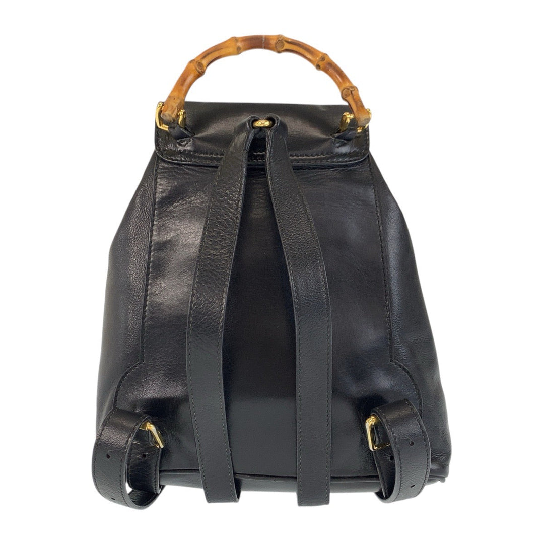 GUCCI Backpack 003 1705 0030 leather Black Gold Metal Backpack Backpack Bamboo Women Used Authentic