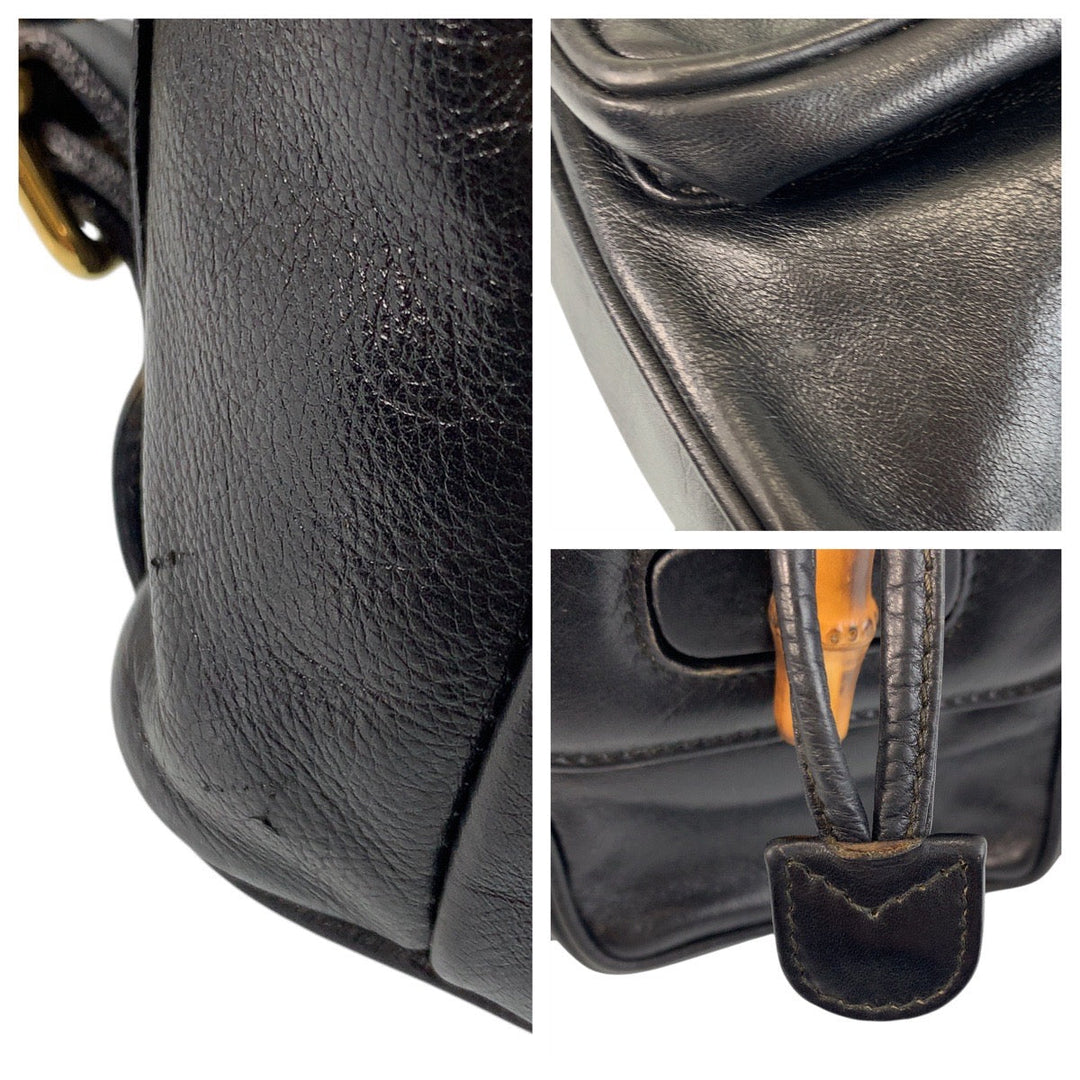 GUCCI Backpack 003 1705 0030 leather Black Gold Metal Backpack Backpack Bamboo Women Used Authentic