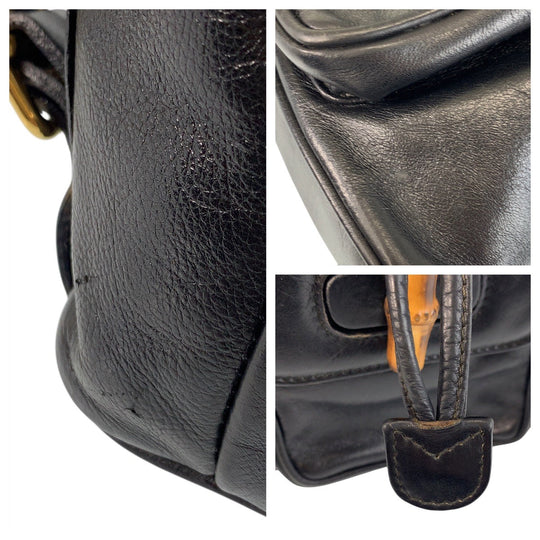 GUCCI Backpack 003 1705 0030 leather Black Gold Metal Backpack Backpack Bamboo Women Used Authentic