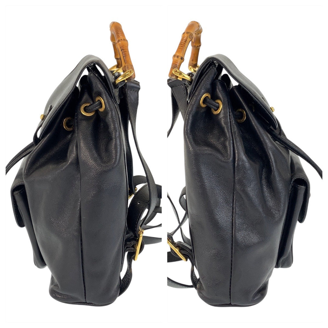 GUCCI Backpack 003 1705 0030 leather Black Gold Metal Backpack Backpack Bamboo Women Used Authentic