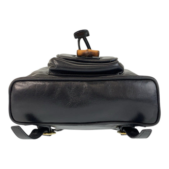 GUCCI Backpack 003 1705 0030 leather Black Gold Metal Backpack Backpack Bamboo Women Used Authentic