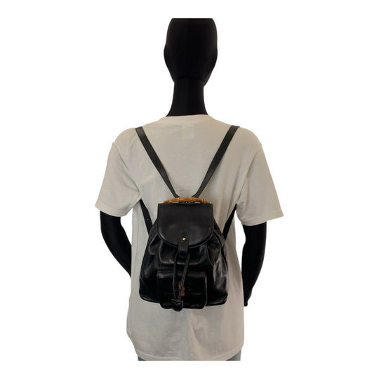 GUCCI Backpack 003 1705 0030 leather Black Gold Metal Backpack Backpack Bamboo Women Used Authentic