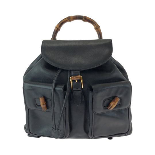 GUCCI Backpack 003 2058 0016 leather Black Brown Backpack Backpack Bamboo Old Gucci Women Used Authentic