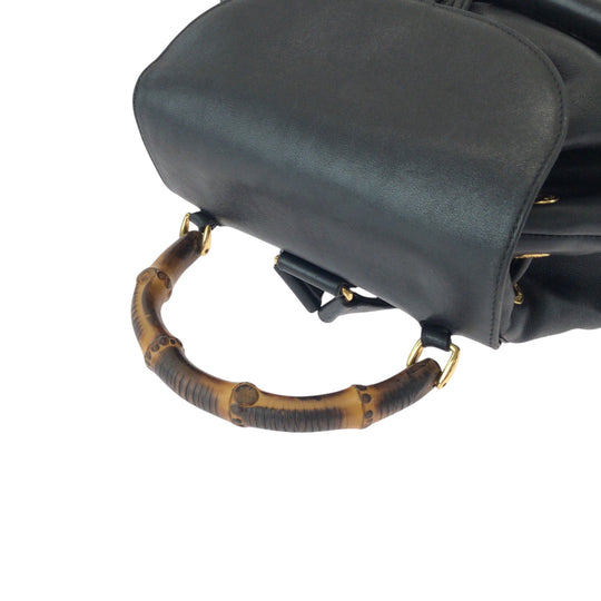 GUCCI Backpack 003 2058 0016 leather Black Brown Backpack Backpack Bamboo Old Gucci Women Used Authentic