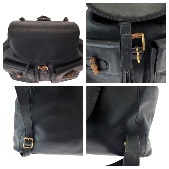 GUCCI Backpack 003 2058 0016 leather Black Brown Backpack Backpack Bamboo Old Gucci Women Used Authentic