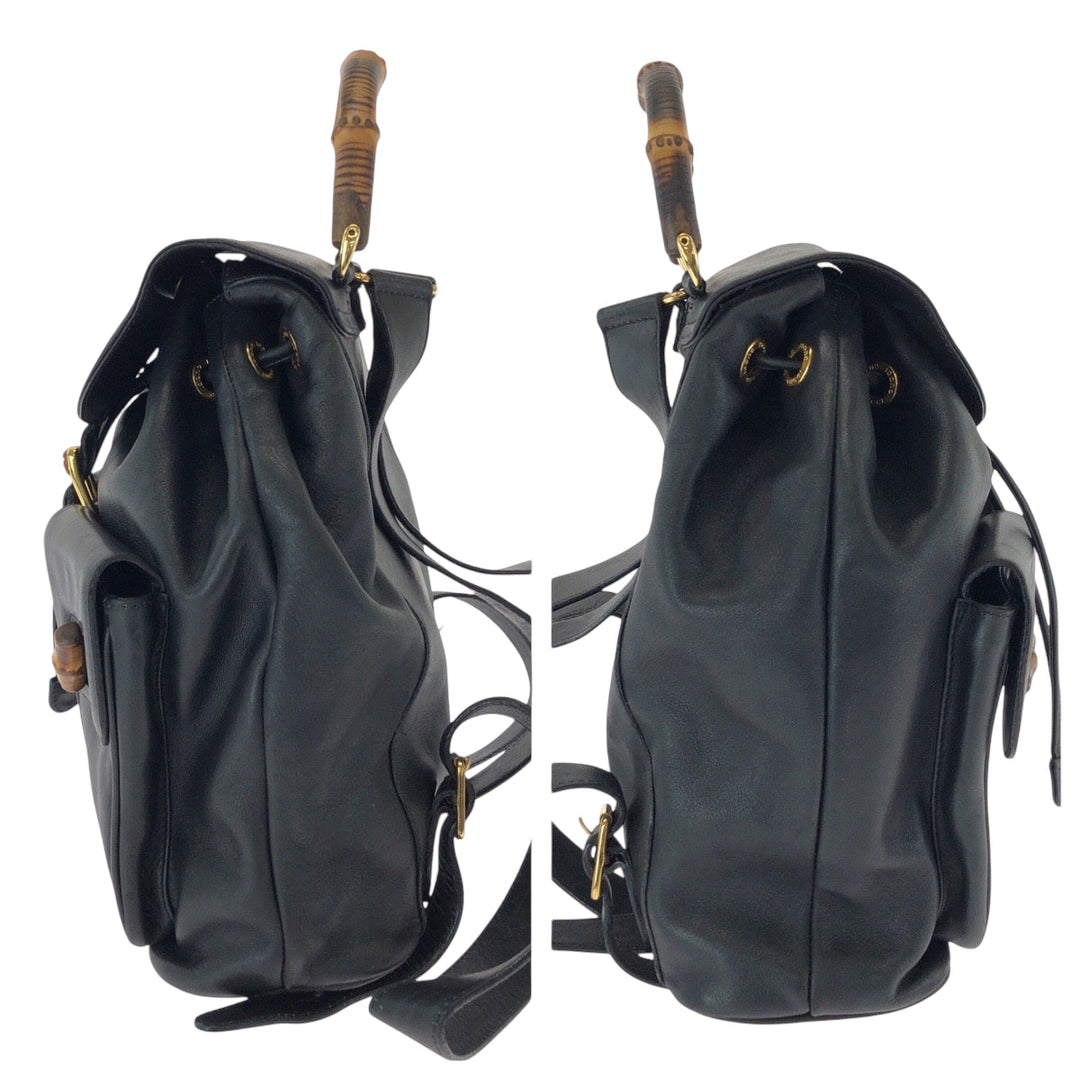 GUCCI Backpack 003 2058 0016 leather Black Brown Backpack Backpack Bamboo Old Gucci Women Used Authentic