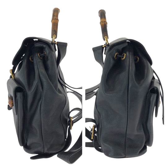 GUCCI Backpack 003 2058 0016 leather Black Brown Backpack Backpack Bamboo Old Gucci Women Used Authentic