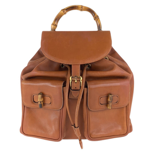 GUCCI Backpack 003 1998 0016 leather Light Brown Camel Gold Metal Backpacks & Daypacks Backpacks Bamboo Women Used Authentic
