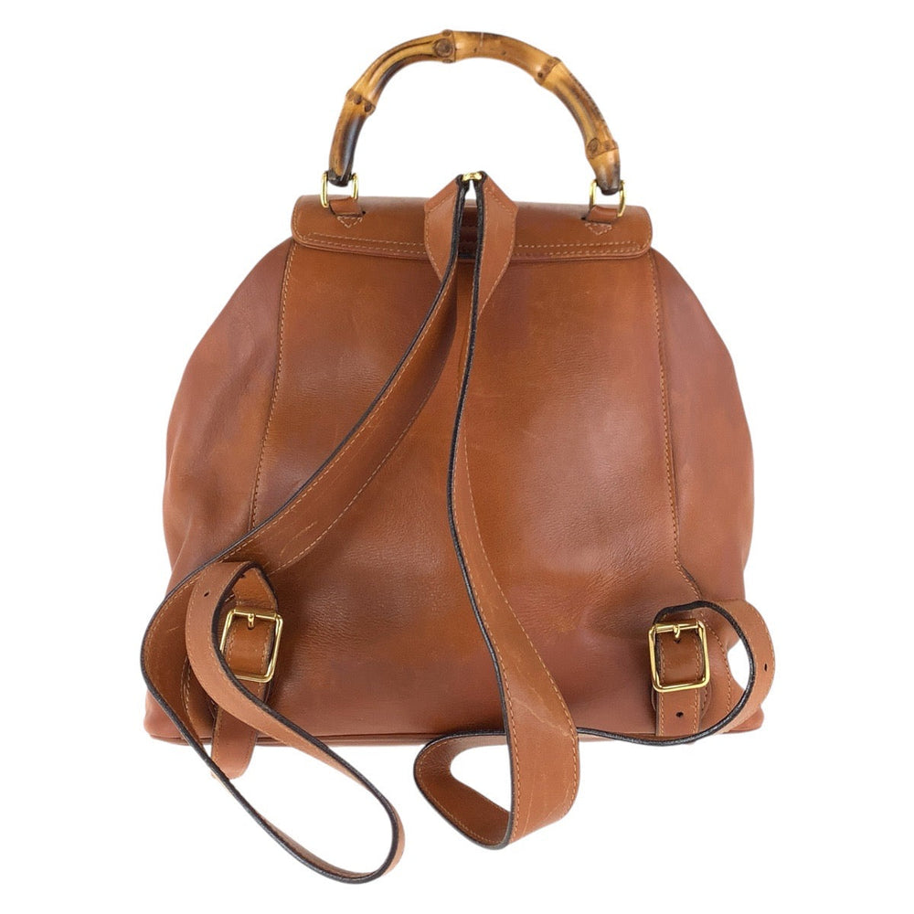 GUCCI Backpack 003 1998 0016 leather Light Brown Camel Gold Metal Backpacks & Daypacks Backpacks Bamboo Women Used Authentic
