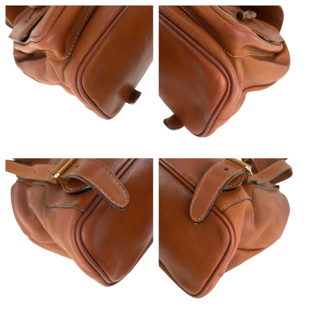 GUCCI Backpack 003 1998 0016 leather Light Brown Camel Gold Metal Backpacks & Daypacks Backpacks Bamboo Women Used Authentic