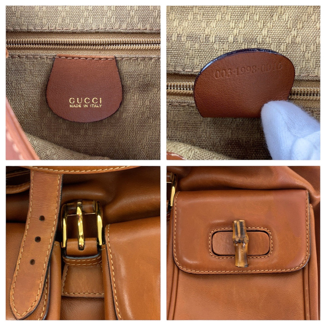 GUCCI Backpack 003 1998 0016 leather Light Brown Camel Gold Metal Backpacks & Daypacks Backpacks Bamboo Women Used Authentic