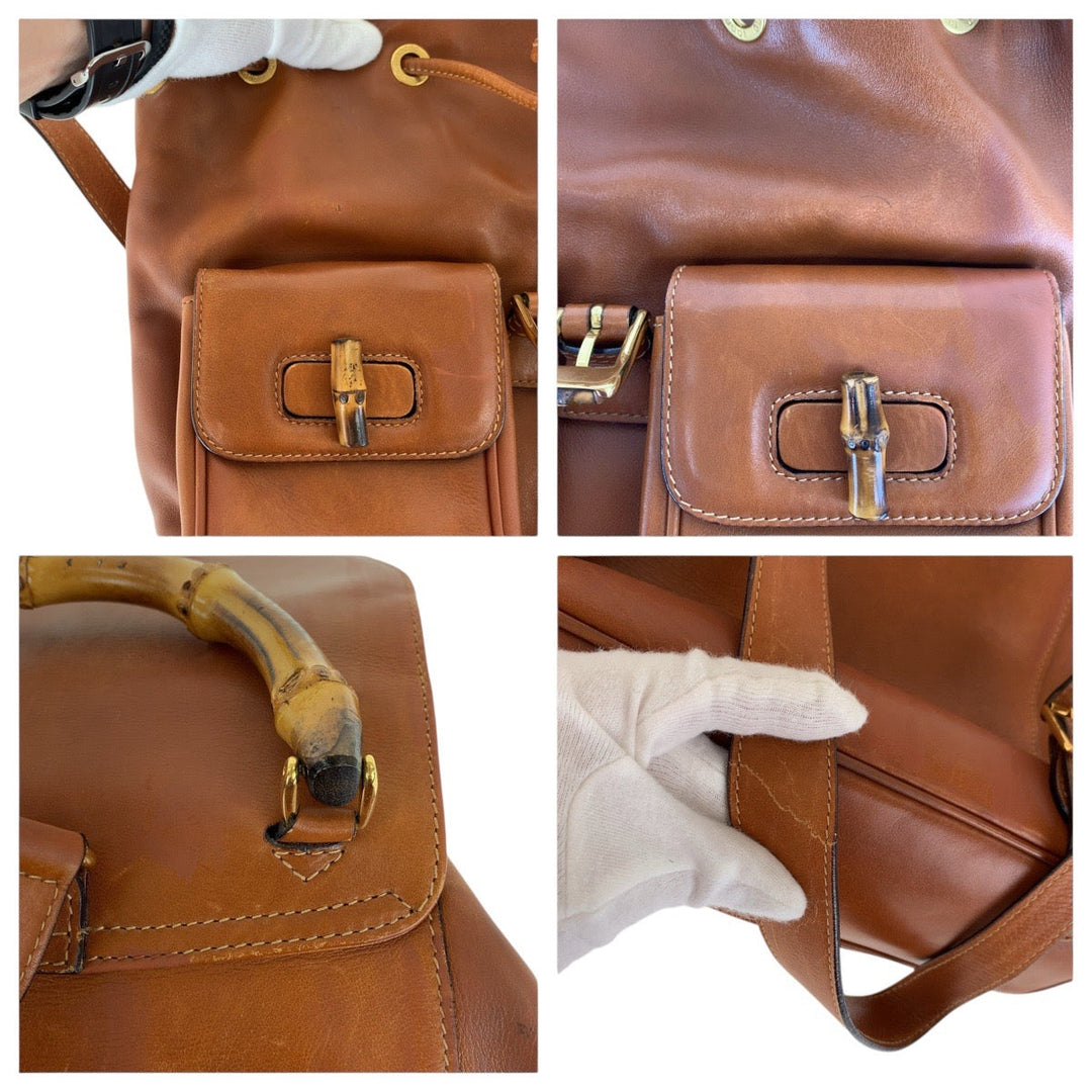 GUCCI Backpack 003 1998 0016 leather Light Brown Camel Gold Metal Backpacks & Daypacks Backpacks Bamboo Women Used Authentic