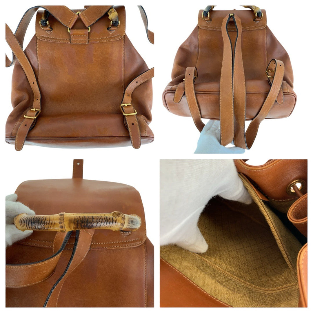 GUCCI Backpack 003 1998 0016 leather Light Brown Camel Gold Metal Backpacks & Daypacks Backpacks Bamboo Women Used Authentic