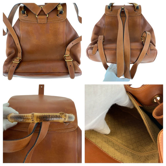 GUCCI Backpack 003 1998 0016 leather Light Brown Camel Gold Metal Backpacks & Daypacks Backpacks Bamboo Women Used Authentic