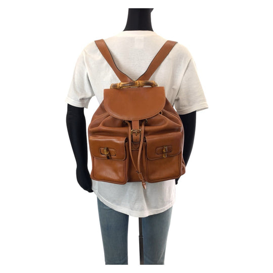 GUCCI Backpack 003 1998 0016 leather Light Brown Camel Gold Metal Backpacks & Daypacks Backpacks Bamboo Women Used Authentic