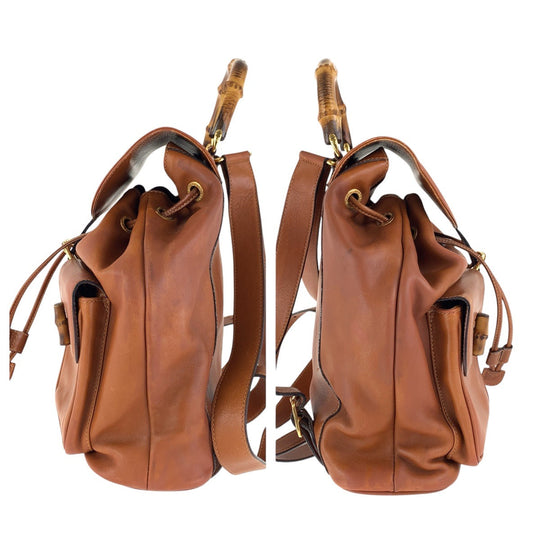 GUCCI Backpack 003 1998 0016 leather Light Brown Camel Gold Metal Backpacks & Daypacks Backpacks Bamboo Women Used Authentic