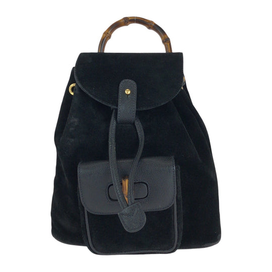 GUCCI Backpack 003 1705 Suede, Leather Black GoldMetal Backpack bag pack Bamboo Women Used Authentic