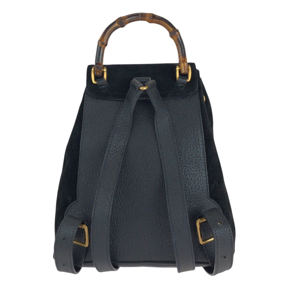 GUCCI Backpack 003 1705 Suede, Leather Black GoldMetal Backpack bag pack Bamboo Women Used Authentic
