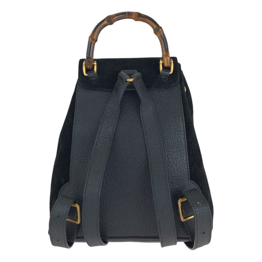 GUCCI Backpack 003 1705 Suede, Leather Black GoldMetal Backpack bag pack Bamboo Women Used Authentic