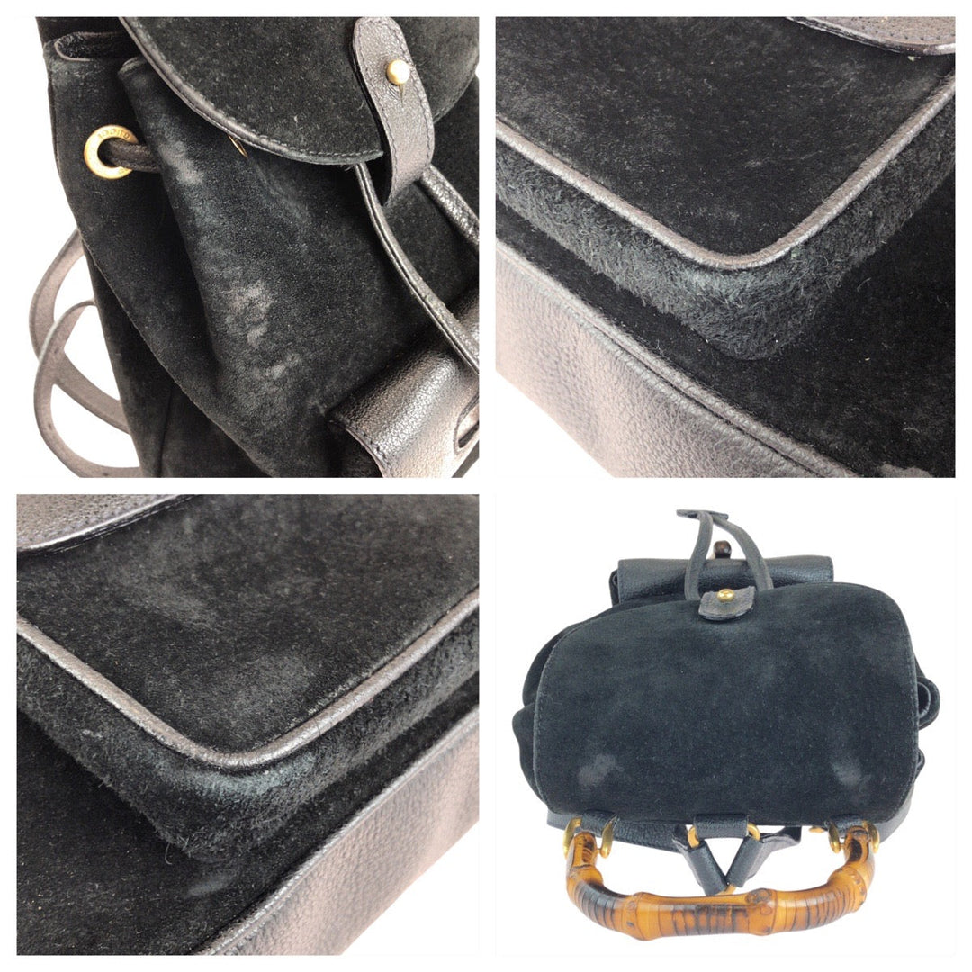 GUCCI Backpack 003 1705 Suede, Leather Black GoldMetal Backpack bag pack Bamboo Women Used Authentic