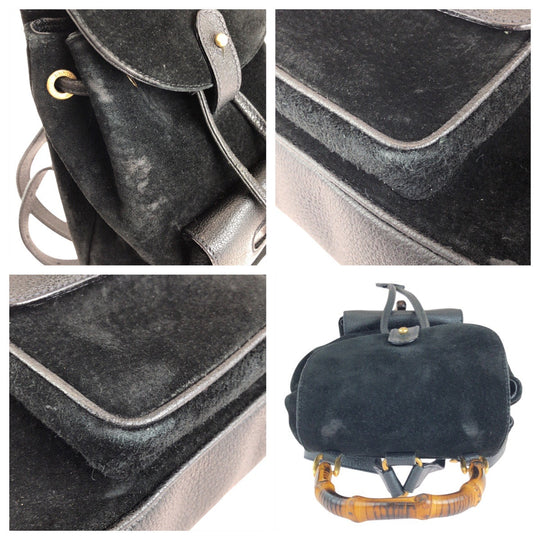 GUCCI Backpack 003 1705 Suede, Leather Black GoldMetal Backpack bag pack Bamboo Women Used Authentic