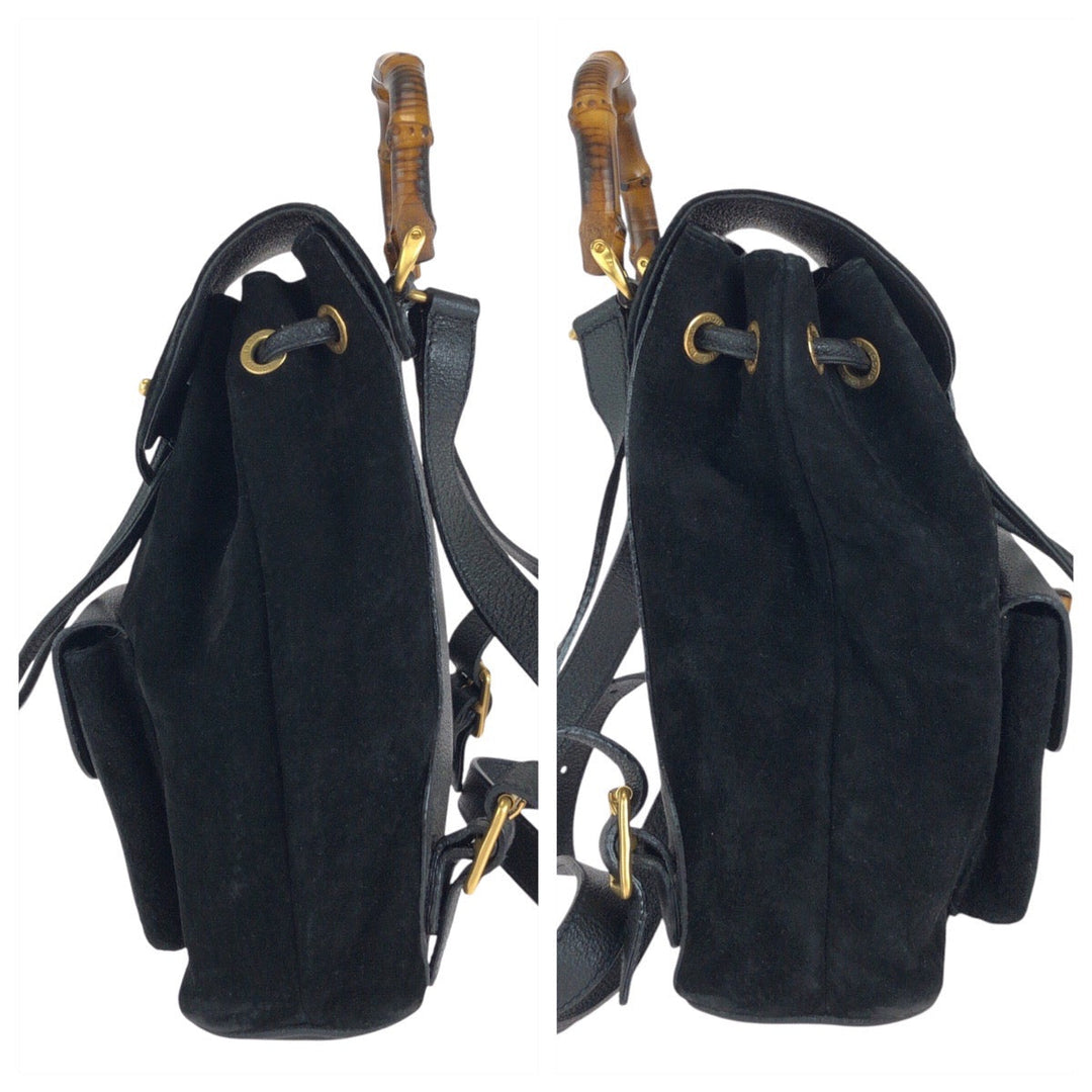 GUCCI Backpack 003 1705 Suede, Leather Black GoldMetal Backpack bag pack Bamboo Women Used Authentic
