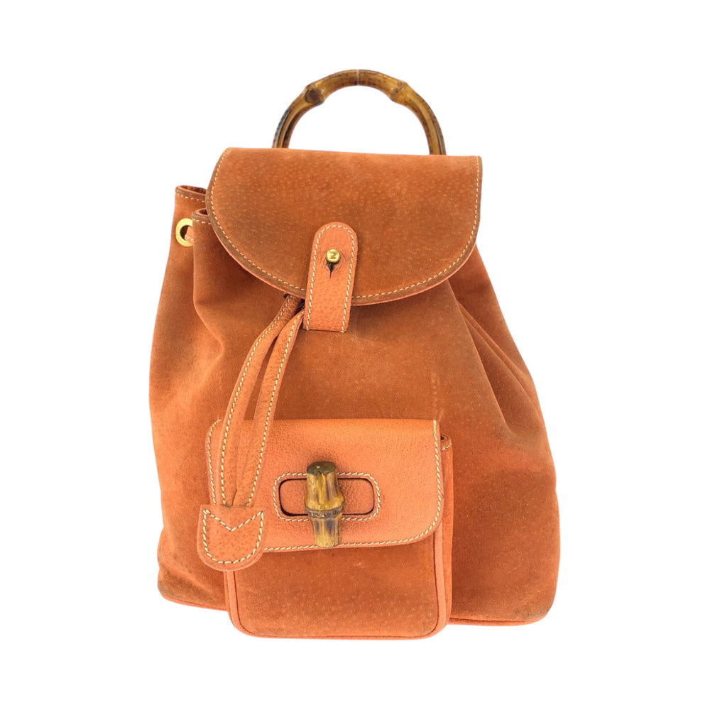 GUCCI Backpack 003 3444 0030 Suede Orange Brown Gold Metal Backpack Backpack Bamboo Women Used Authentic