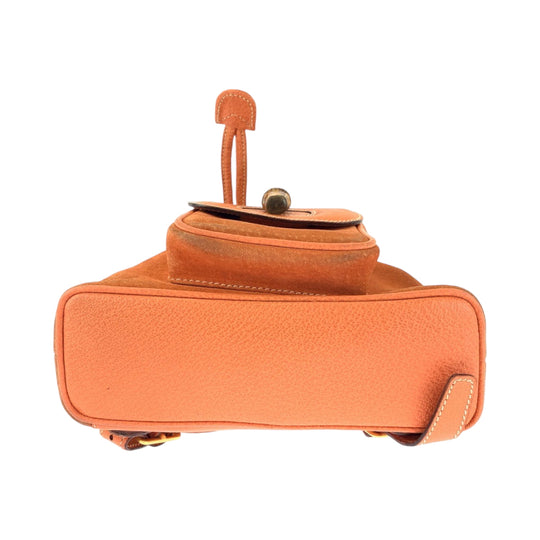 GUCCI Backpack 003 3444 0030 Suede Orange Brown Gold Metal Backpack Backpack Bamboo Women Used Authentic